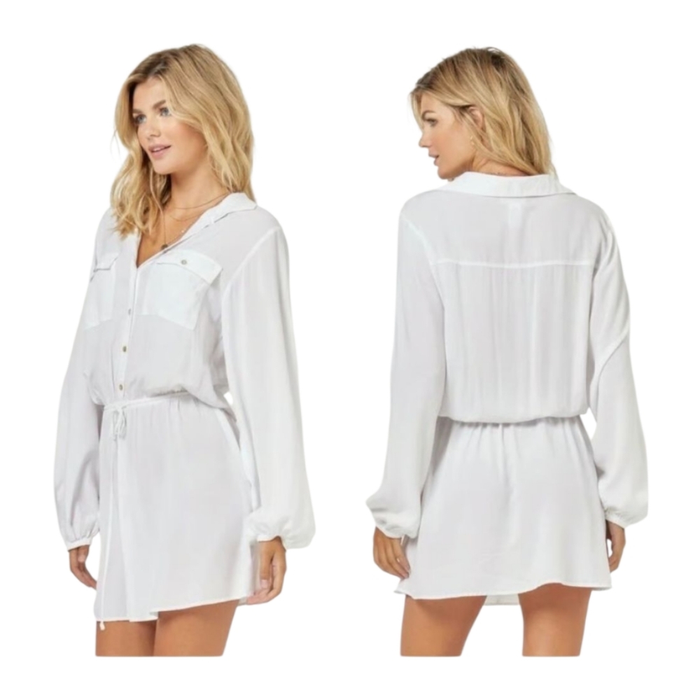 L*Space Amelia White Button-Down Swimsuit Cover-Up‎ Dress Shirt Size S
